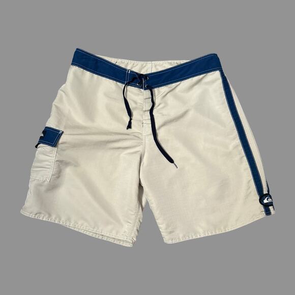 Quiksilver 90s VTG Ripstop 20" Boardshorts Tan/Blue Size 36 GUC RARE - Picture 1 of 9